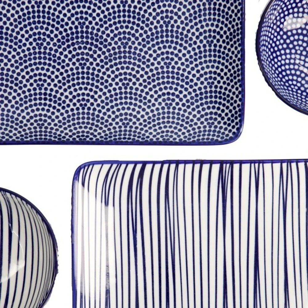Tokyo Design Studio Sushi Set for 2 Nippon Blue Porcelain Handmade 6 Pcs Giftbox